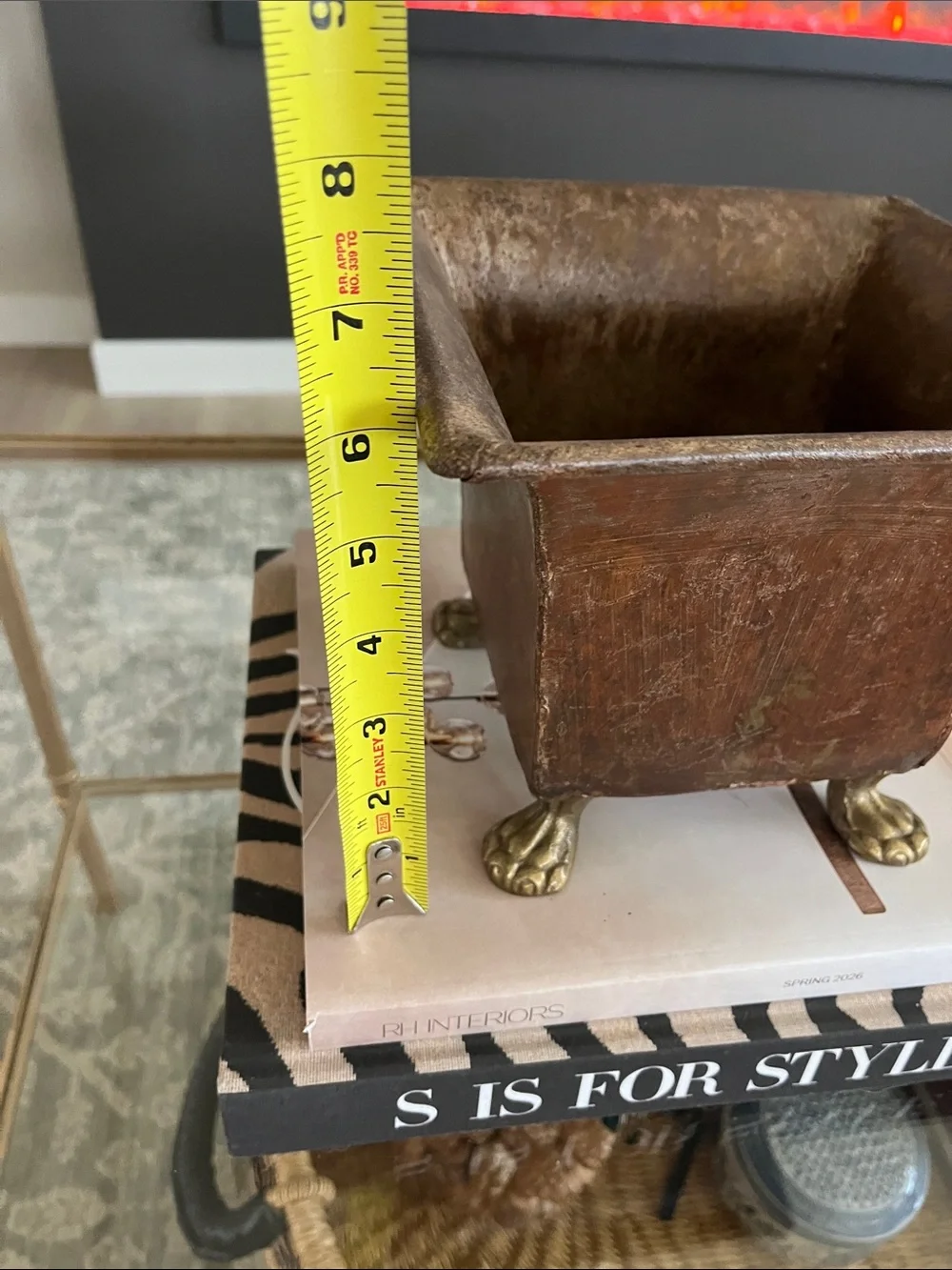 Rustic Brown Metal Planter with Brass Claw Feet
